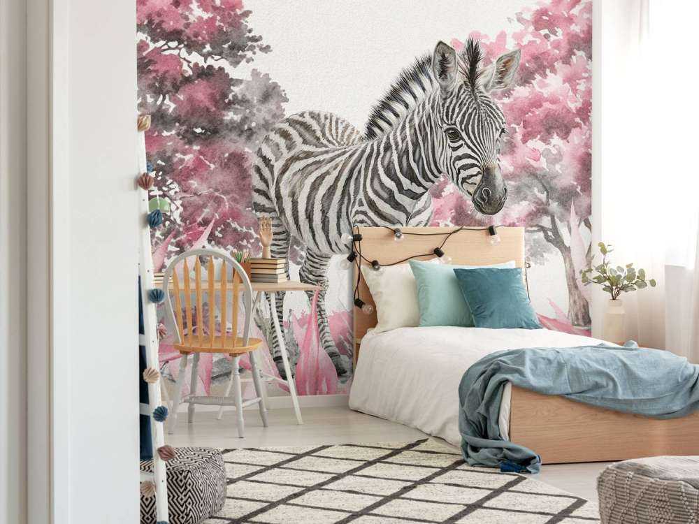 Junges Zebra in der Wildnis rosa