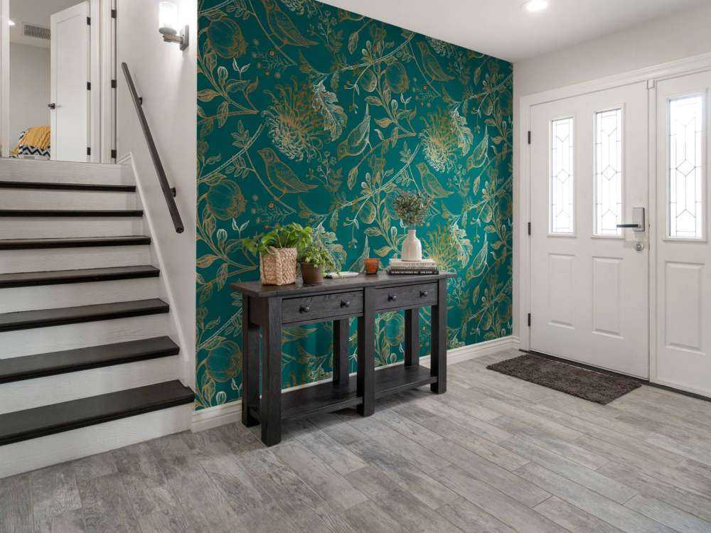 Chrysantheme und Vogelmuster