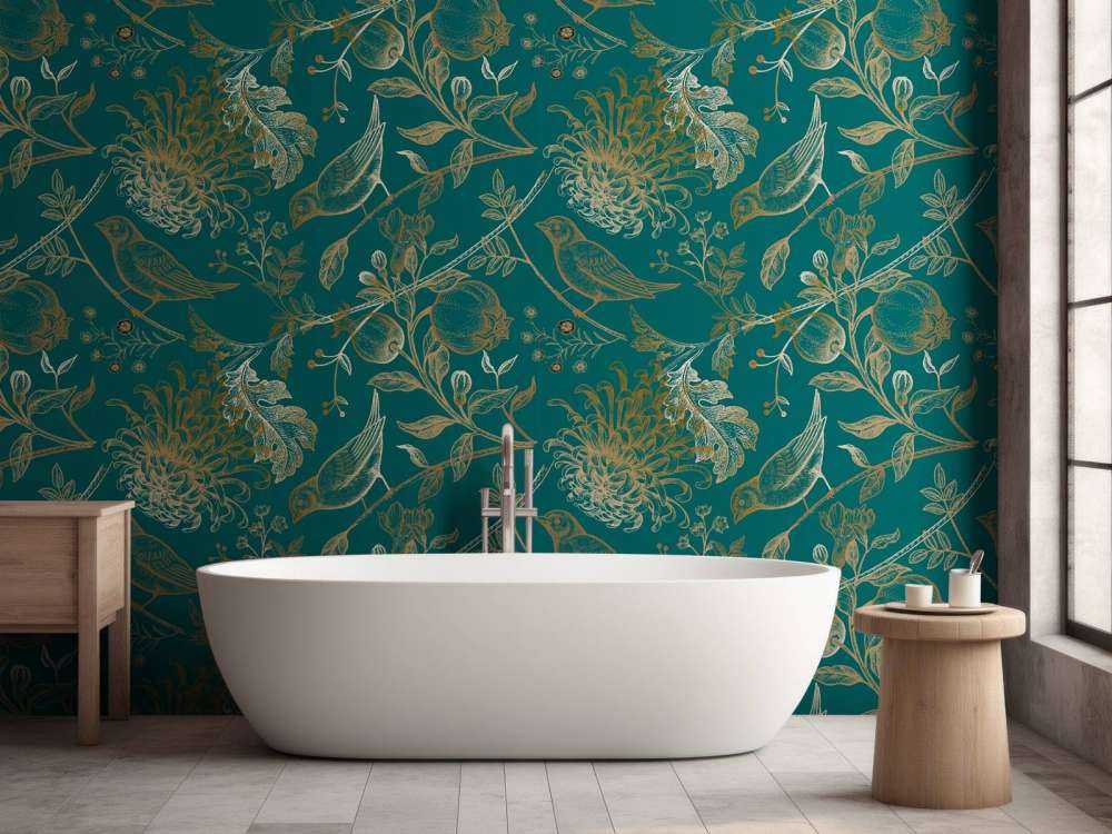 Chrysantheme und Vogelmuster