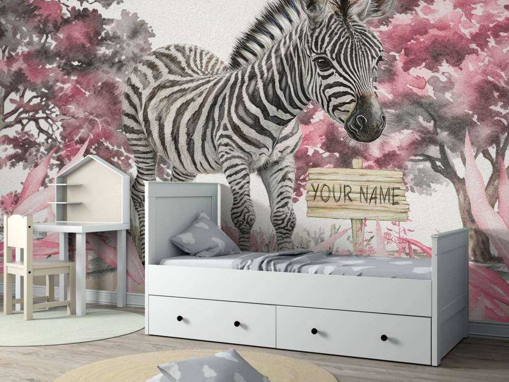 Junges Zebra in der Wildnis rosa