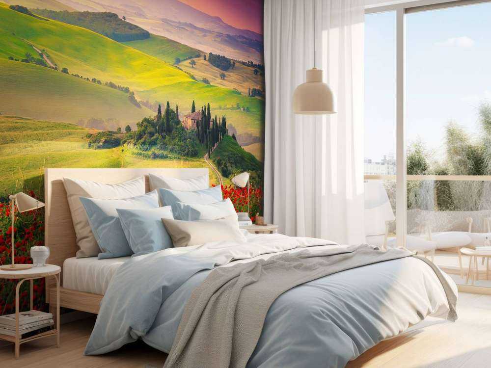 Roter Mohn mit italienischer Landschaft