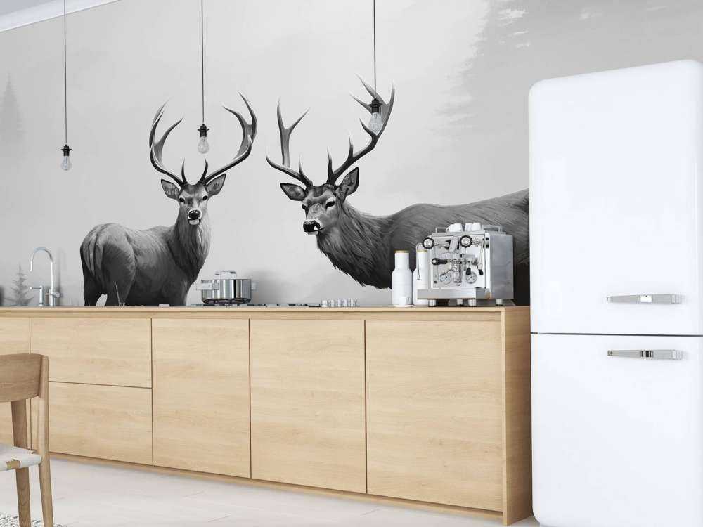 Nebliger Wald Hirsch Symmetrie