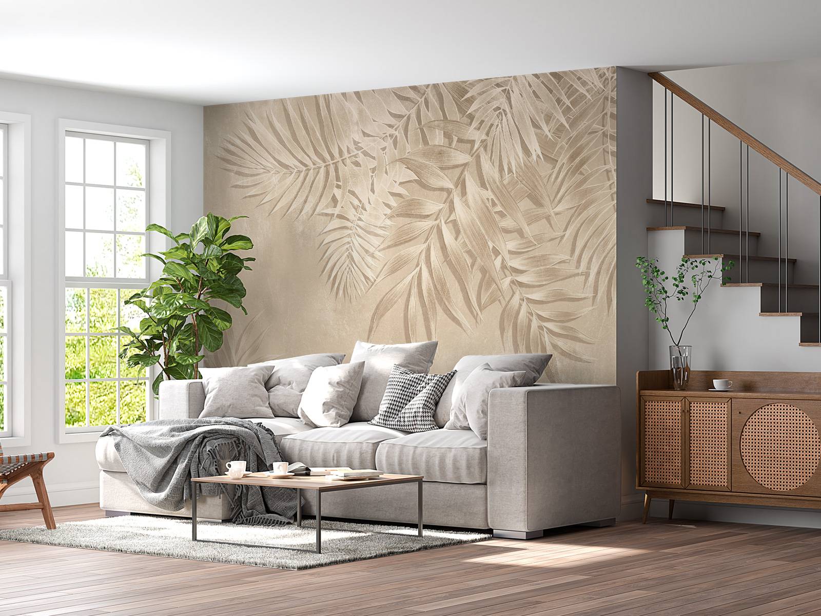 Strukturierte Palmblätter, beige