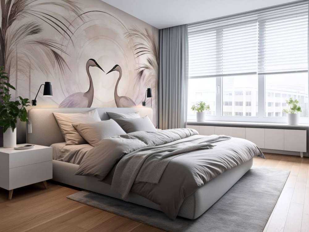 Kräne bei Sonnenuntergang Grau