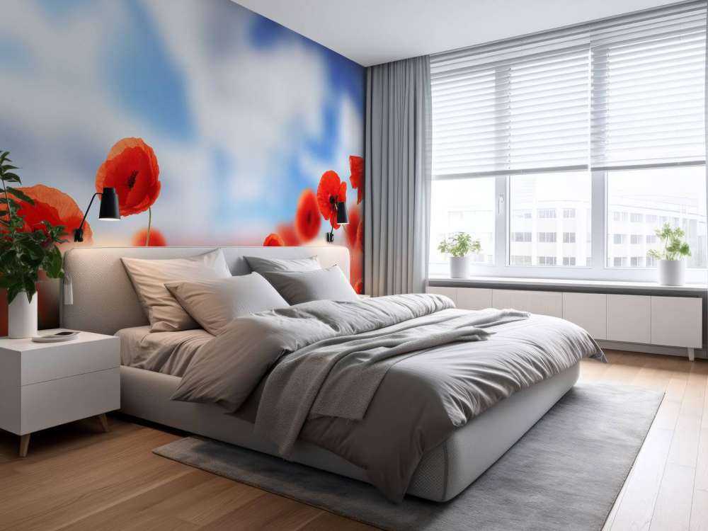 Blauer Himmel und rote Mohnblumen