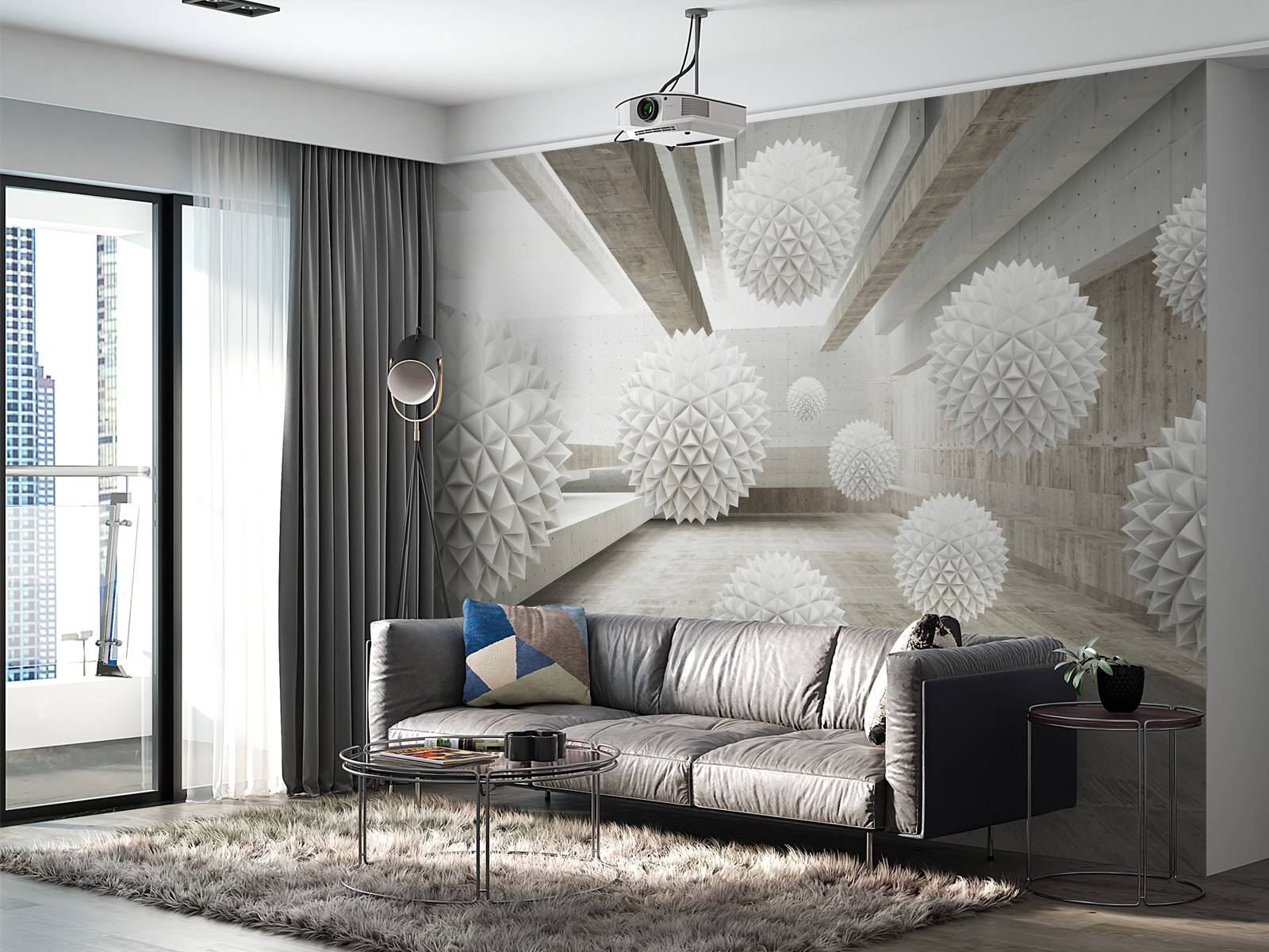 3D weiße Kugeln Vinyl Tapete: Modernes geometrisches Wandbild