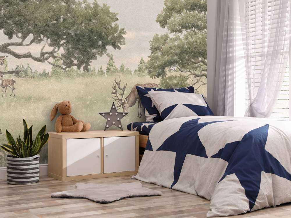 Landschaft mit Tieren in Beige
