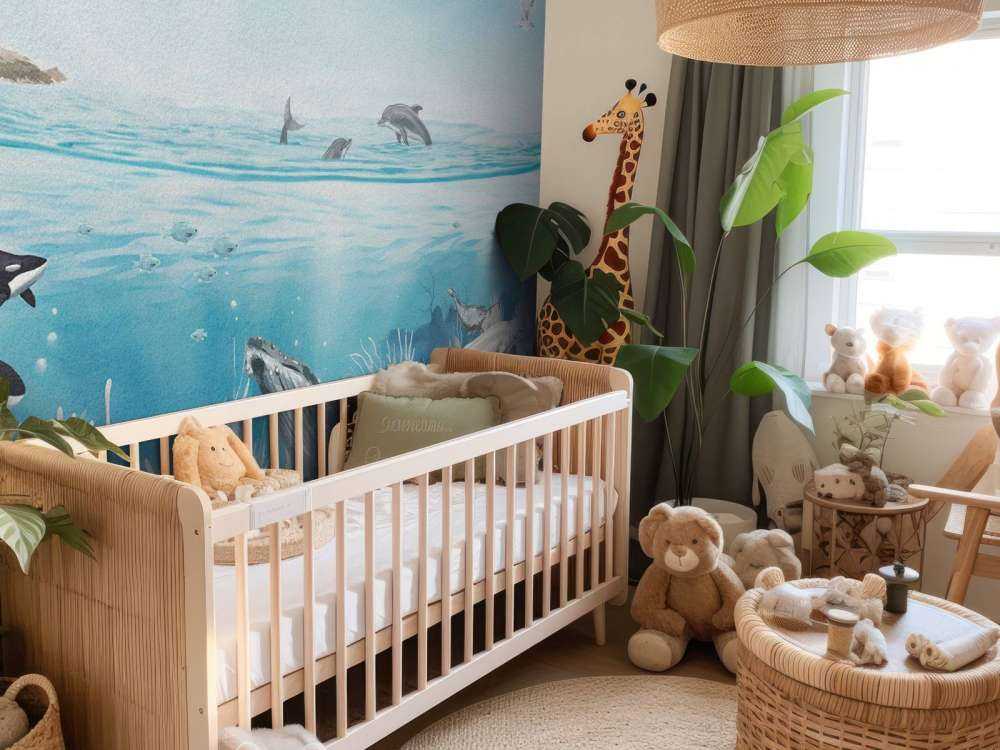 Ozeanlandschaft mit Tieren in Farbe