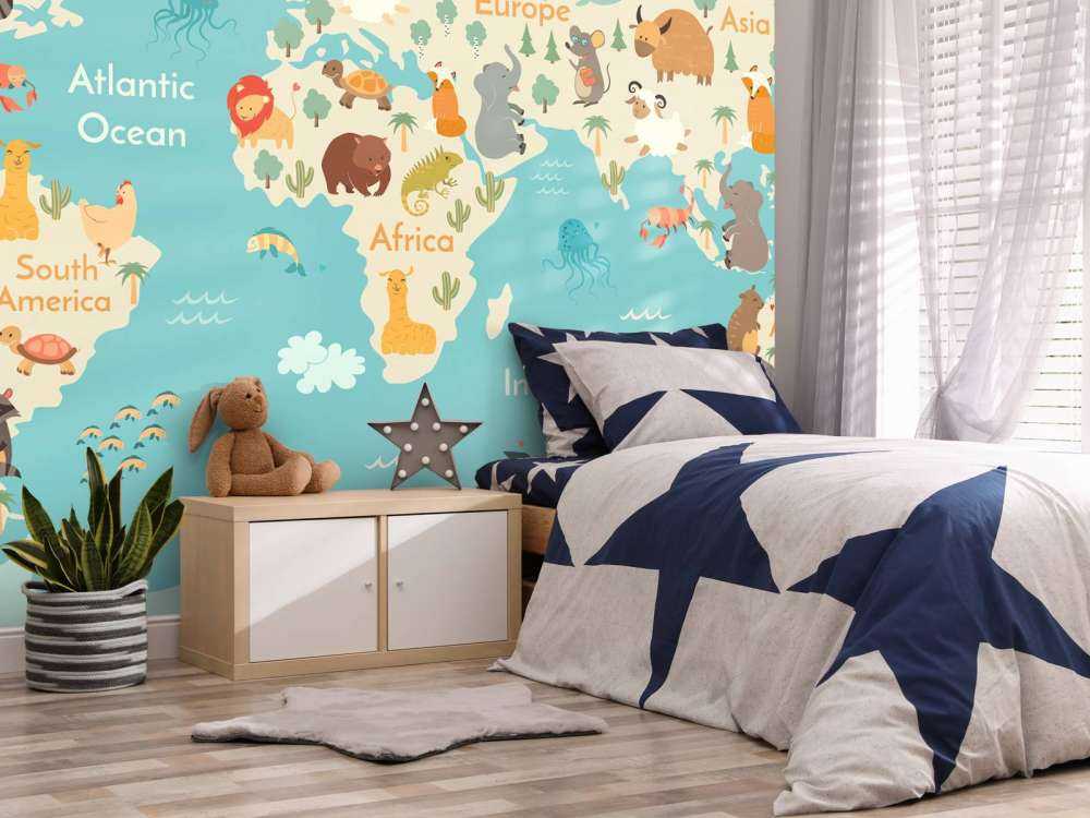 Weltkarte mit Tieren