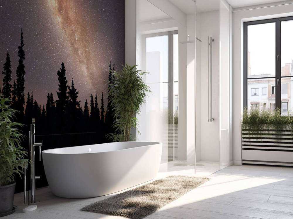 Milchstraße über Silhouette von Bäumen