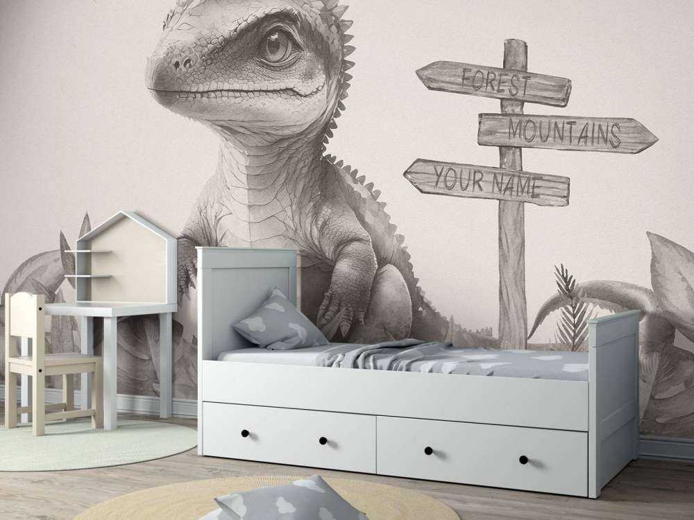 Baby-Spinosaurus im beigefarbenen Dschungel