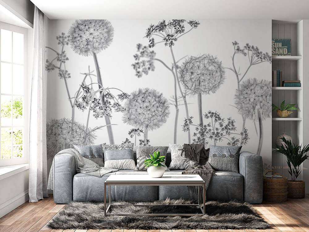Wiesenblumen in Schwarz und Weiß