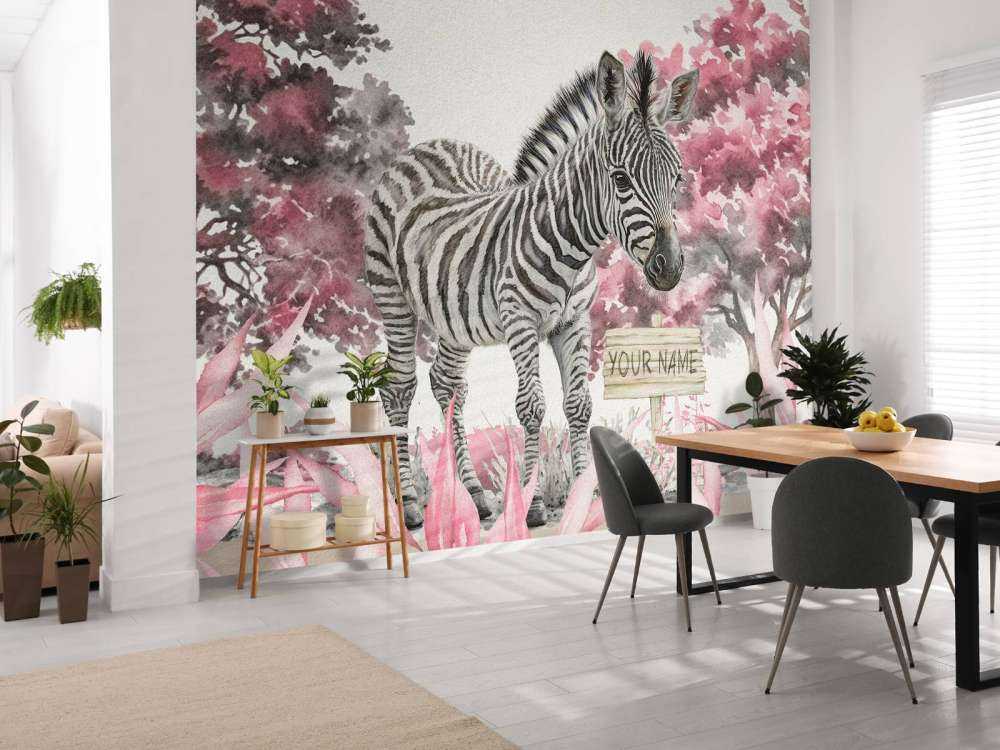 Junges Zebra in der Wildnis rosa