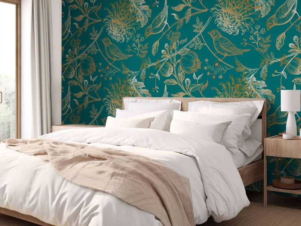 Chrysantheme und Vogelmuster