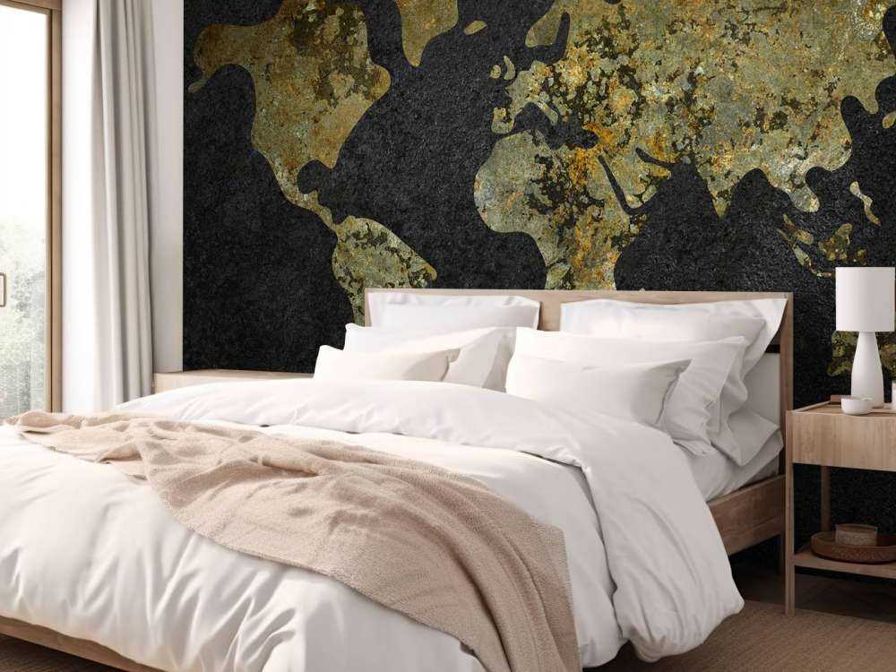 Weltkarte mit goldgrüner Textur
