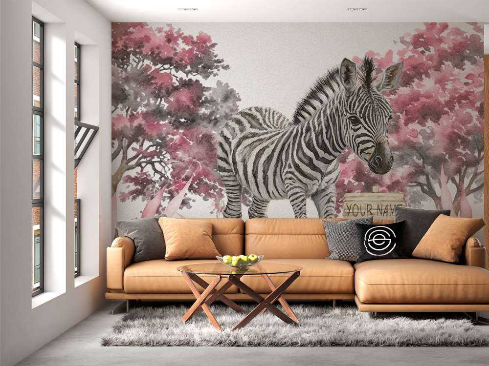 Junges Zebra in der Wildnis rosa