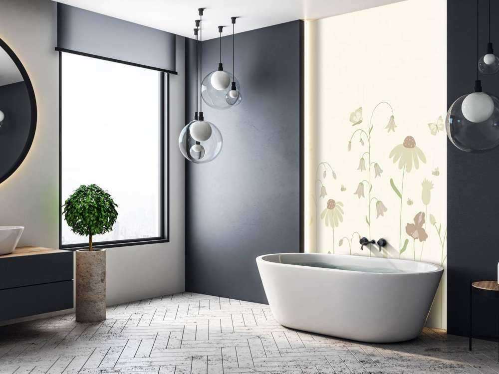 Blumenfeld hoch mit Schmetterlingen beige und altrosa