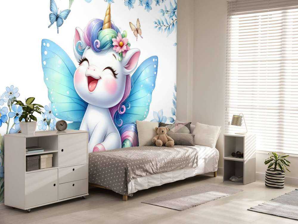 Fröhliche Feen Einhorn und Blumen