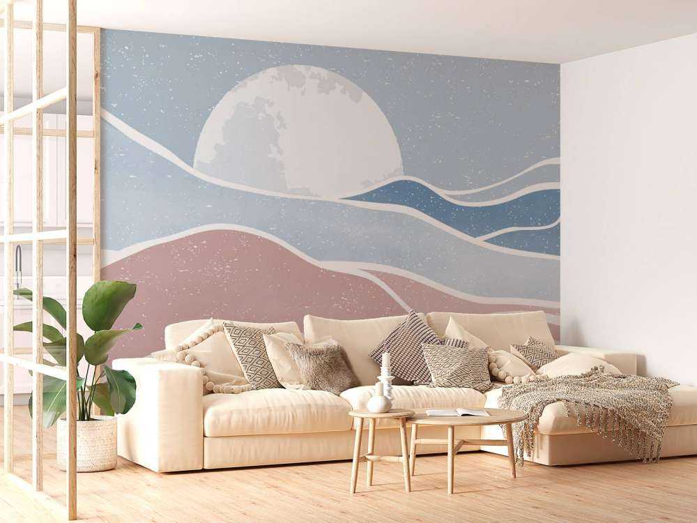 Gefärbte Meereswellen mit dem Mond