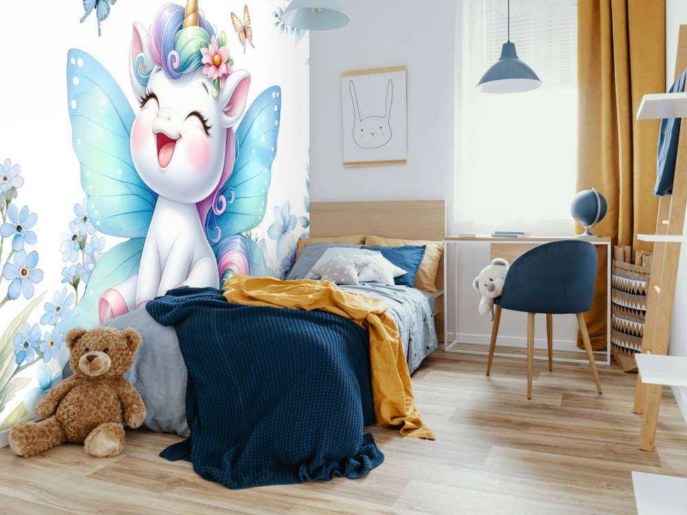 Fröhliche Feen Einhorn und Blumen