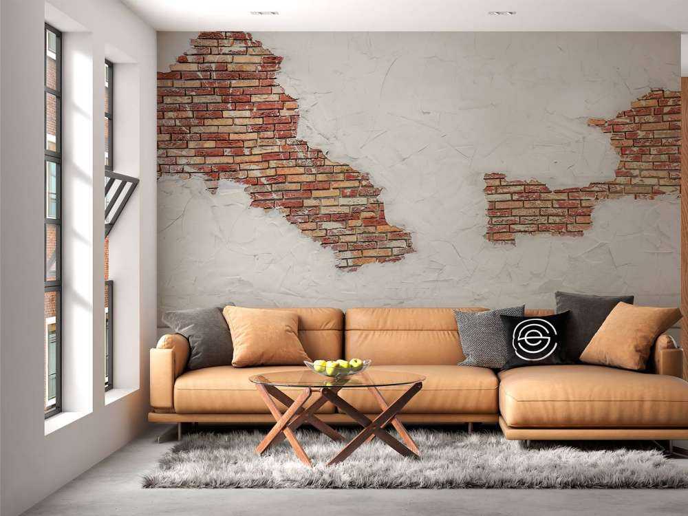 Ziegelwand mit Stuck