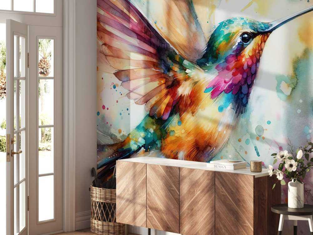 Schillernder Kolibri im Flug
