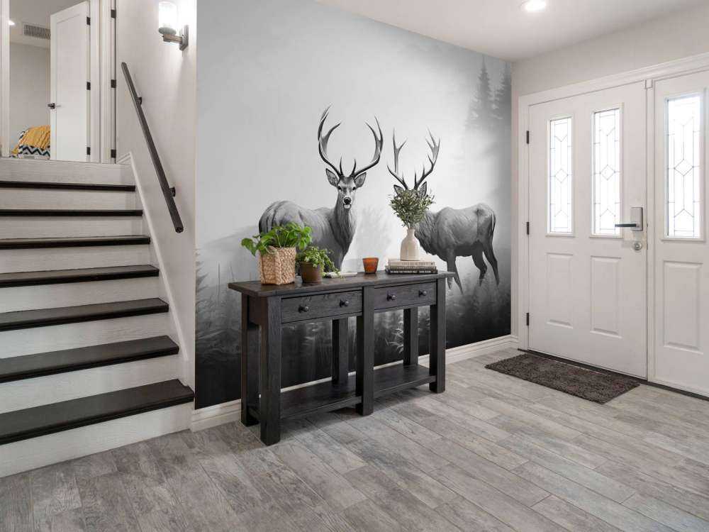 Nebliger Wald Hirsch Symmetrie