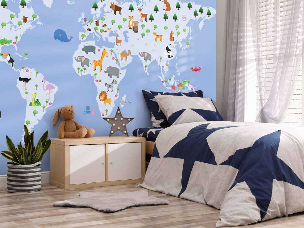 Kinder Weltkarte blau
