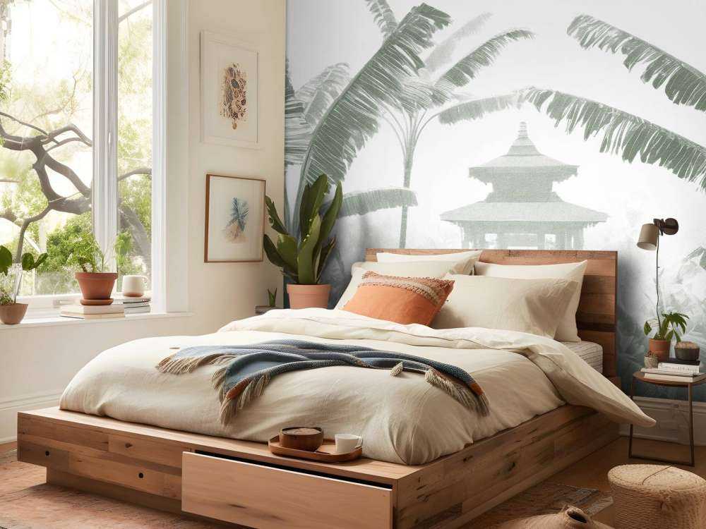 Nebeliger Tempelgarten, grün