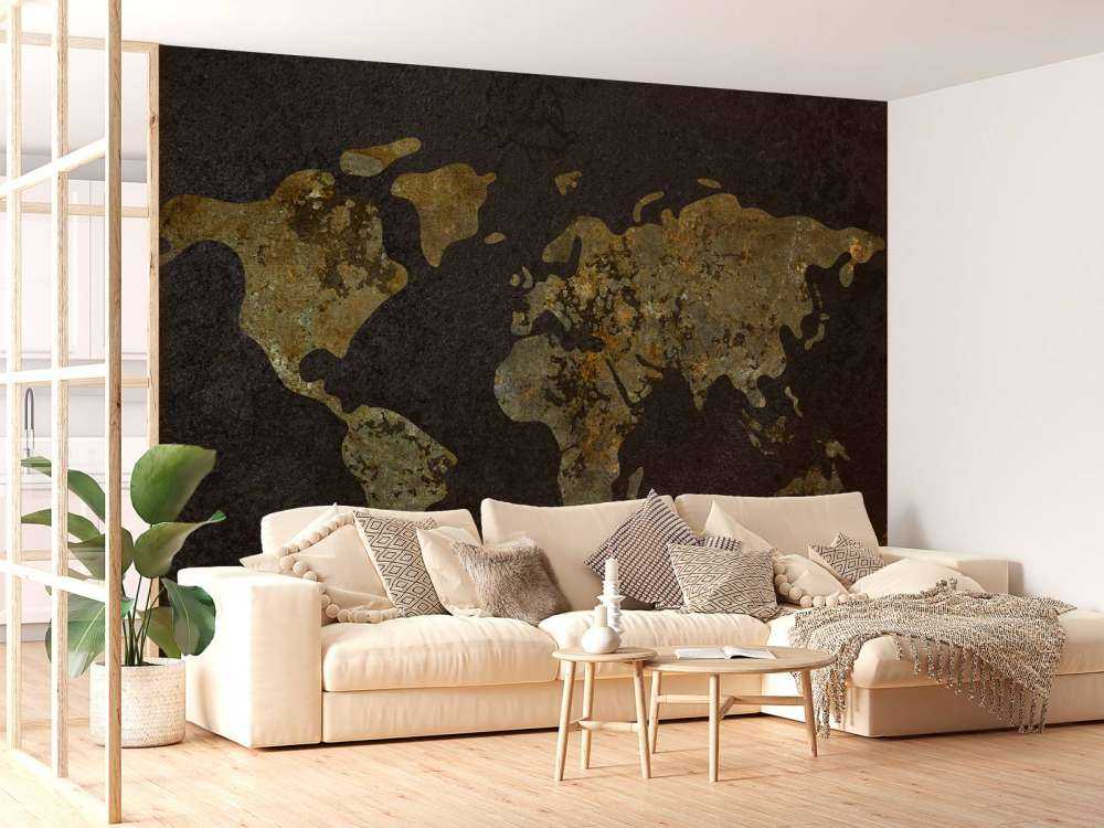 Weltkarte mit goldgrüner Textur