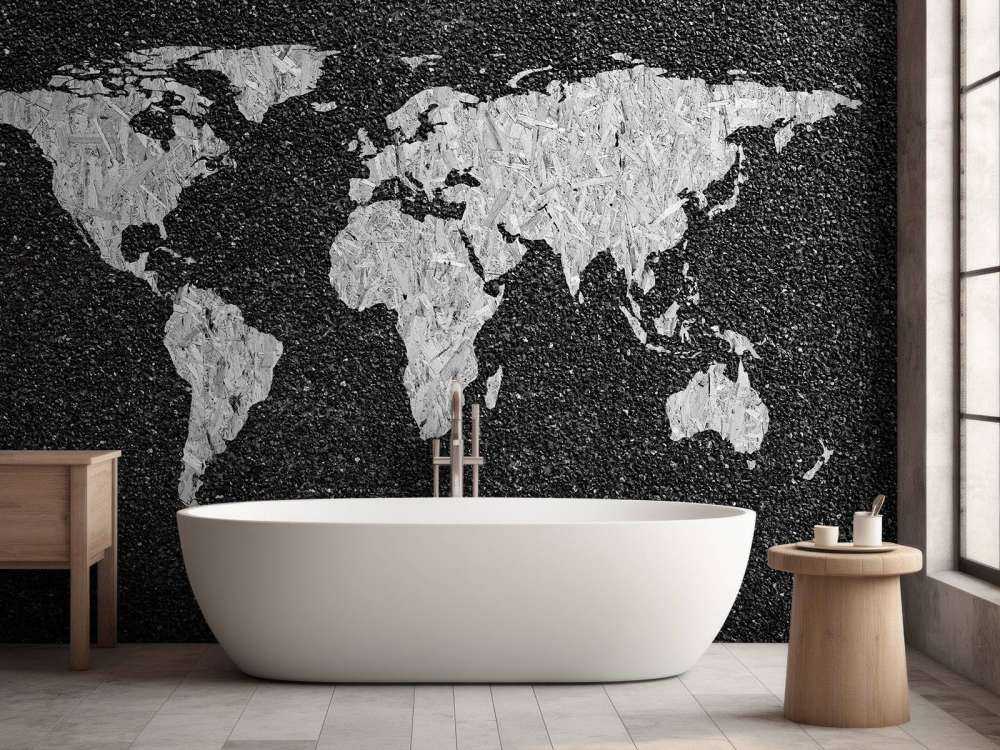 Weiße Weltkarte auf schwarzem Hintergrund