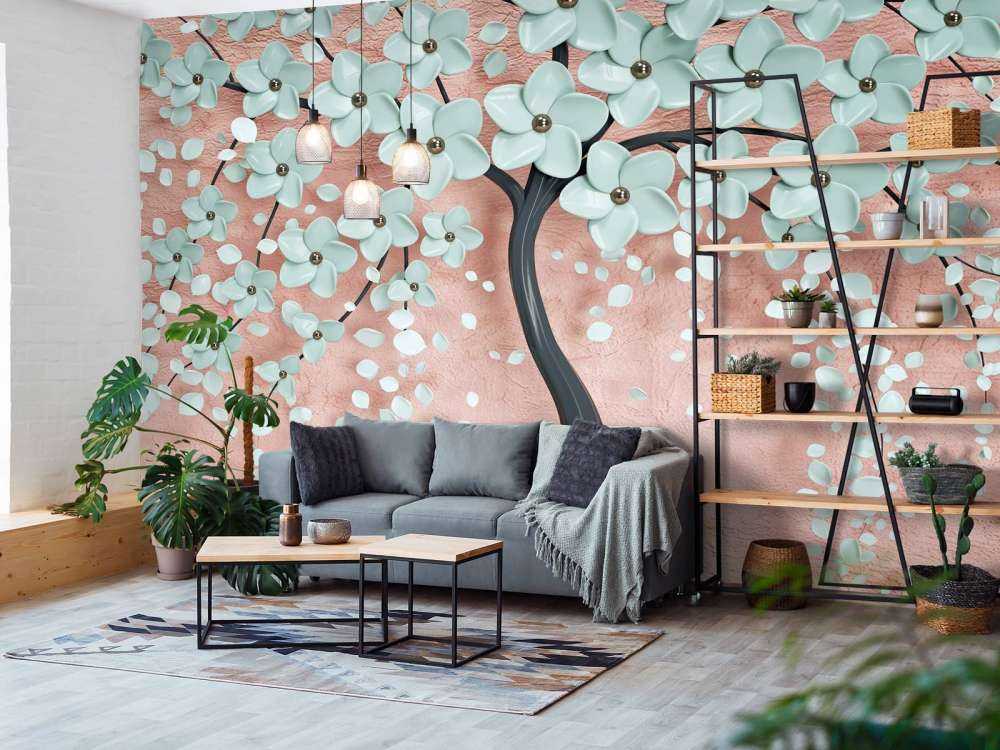 Schwarzer Fantasiebaum mit Minzblüten