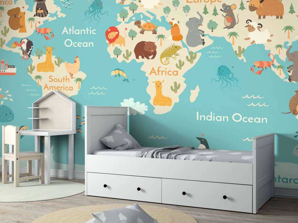 Weltkarte mit Tieren