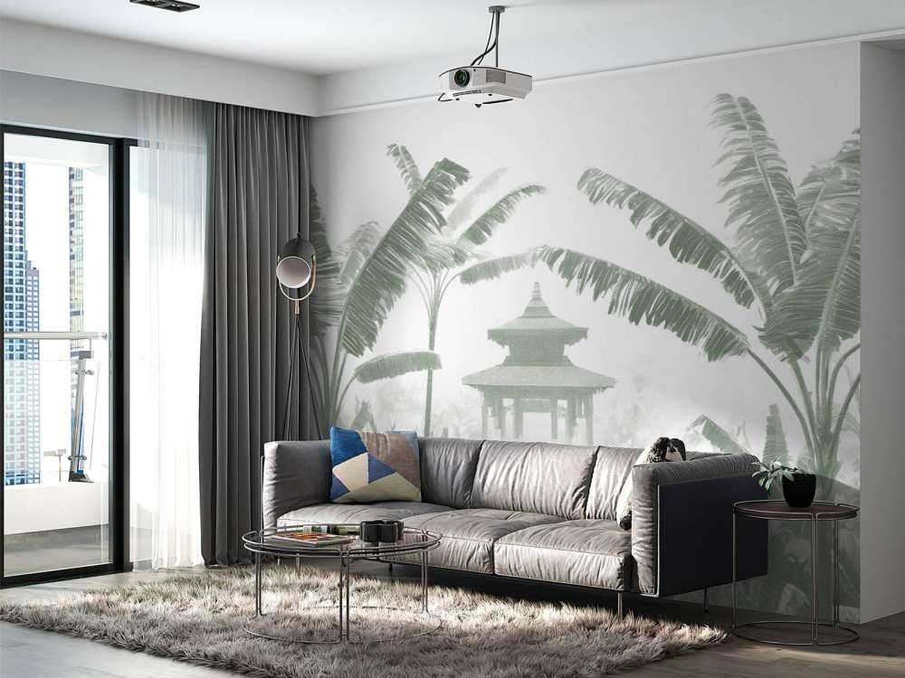 Nebeliger Tempelgarten, grün