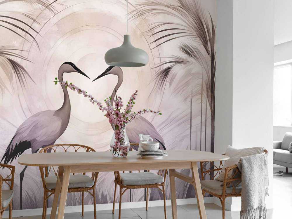 Kräne bei Sonnenuntergang Grau