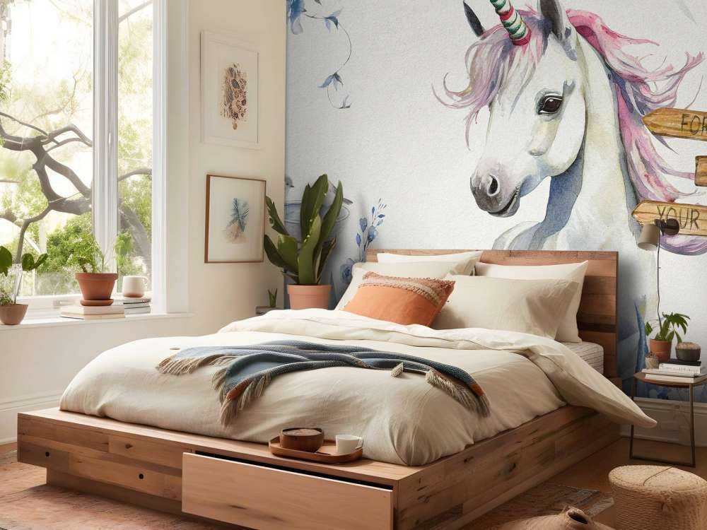 Baby Einhorn mit Pflanzen blau