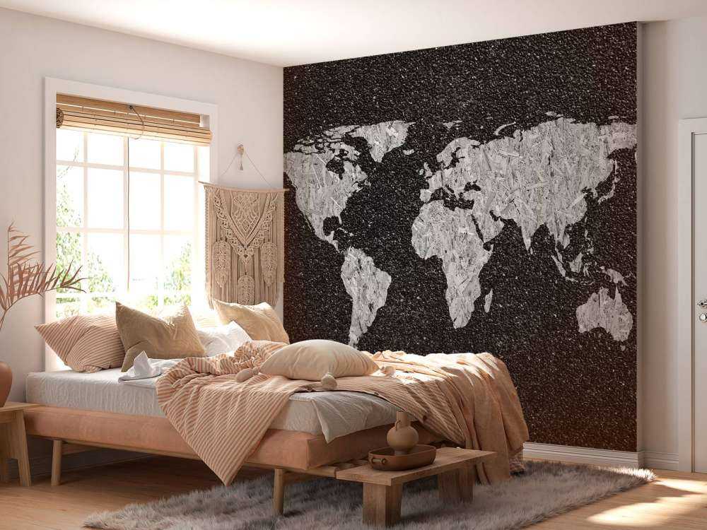 Weiße Weltkarte auf schwarzem Hintergrund