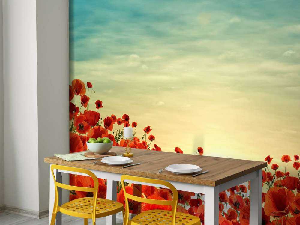 Mohnblumen mit Sonnenuntergang