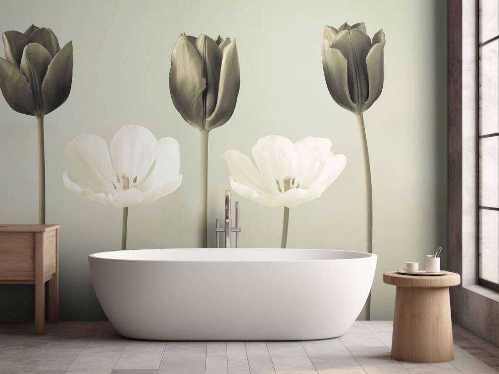 Tulpen in einer Reihe