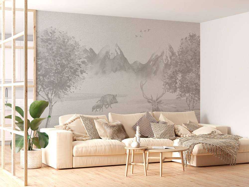 Waldtiere in Grautönen