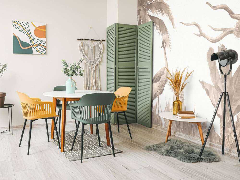 Dschungel mit Kranichen in Taupe