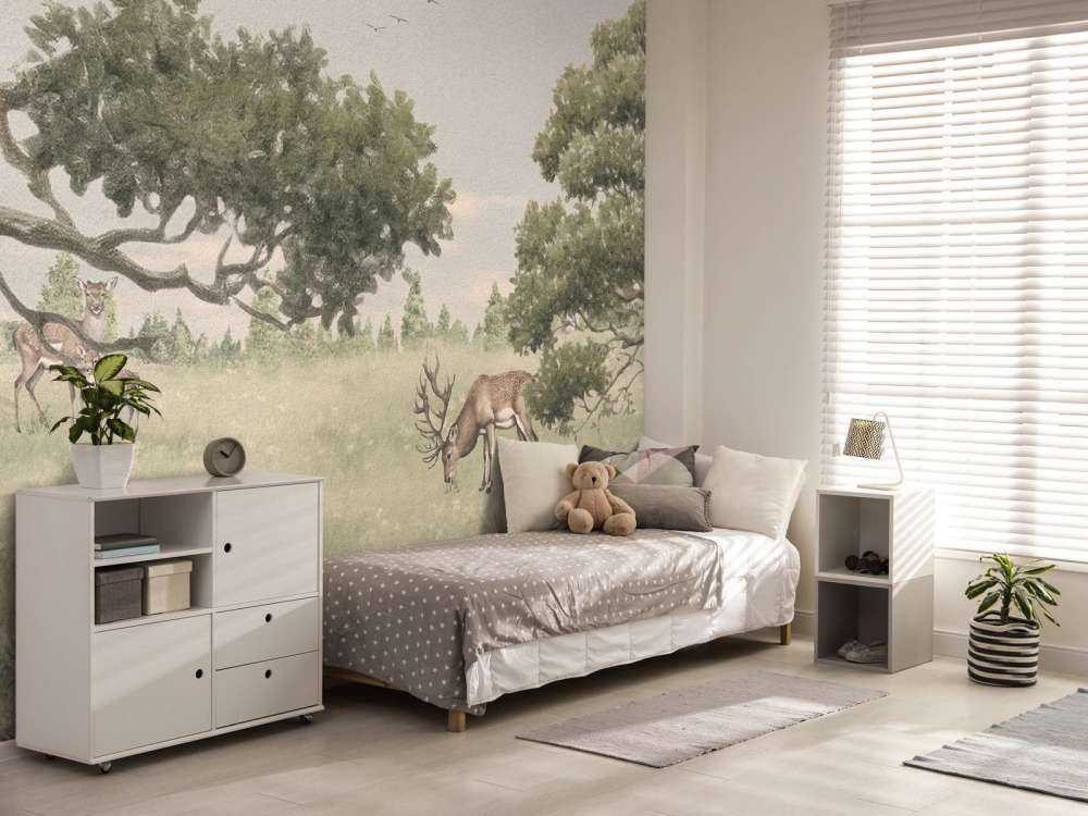 Landschaft mit Tieren in Beige