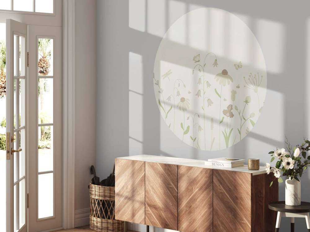 Blumenfeld hoch mit Schmetterlingen beige und altrosa