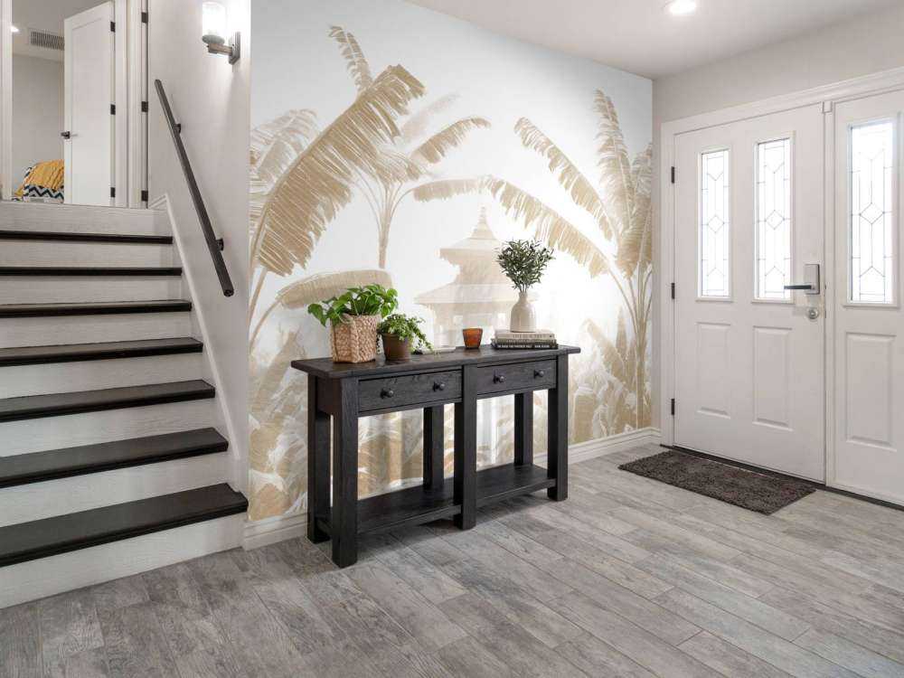 Nebeliger Tempelgarten, taupe