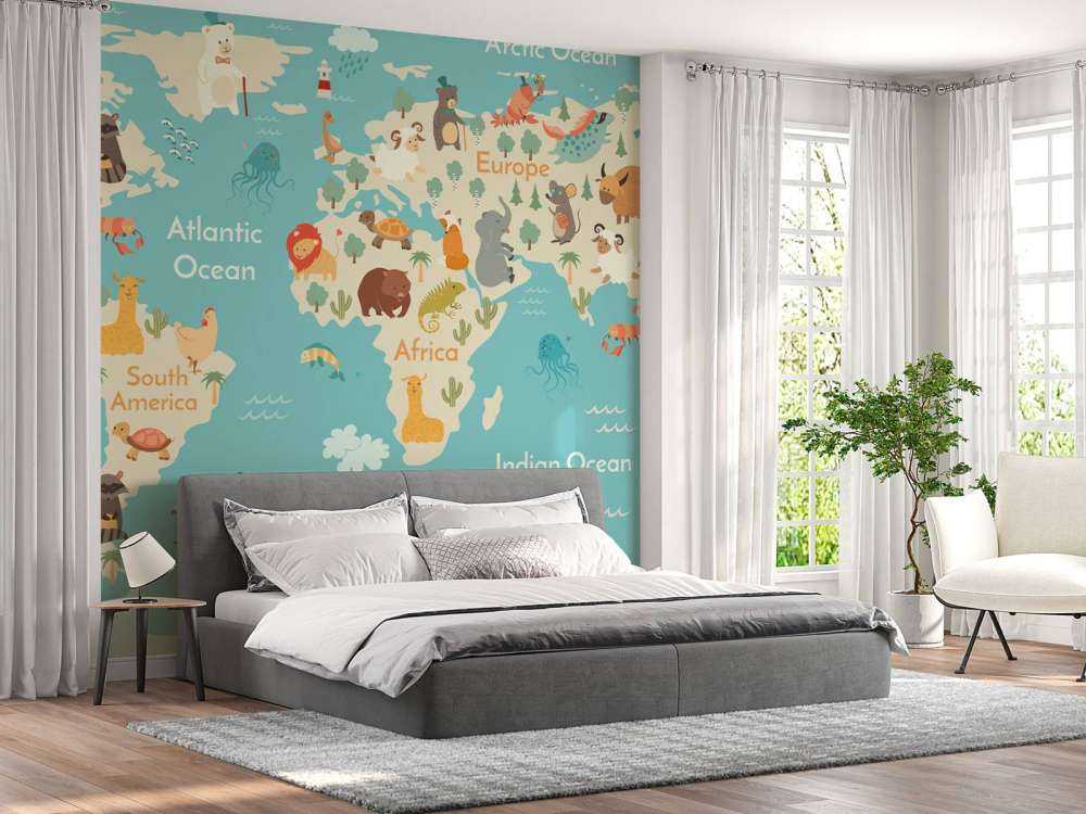 Weltkarte mit Tieren