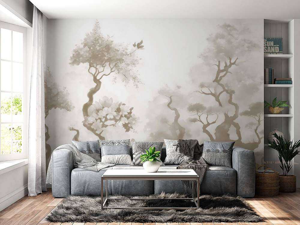 Blühende Bäume Grau