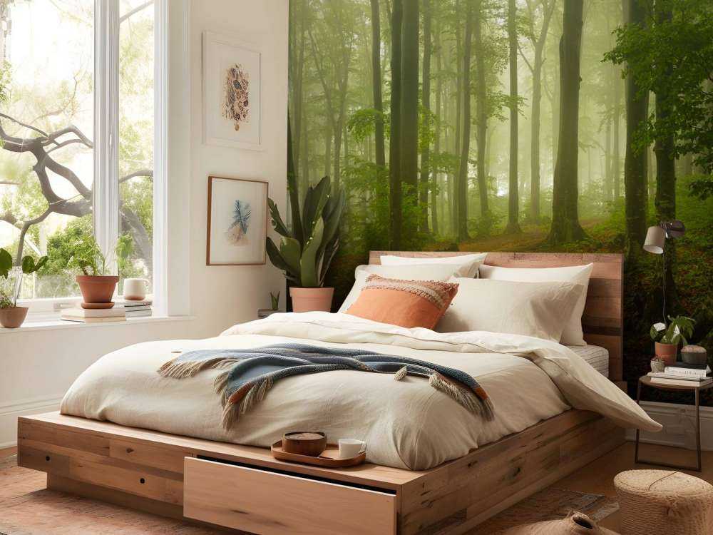 Weg durch nebligen grünen Wald
