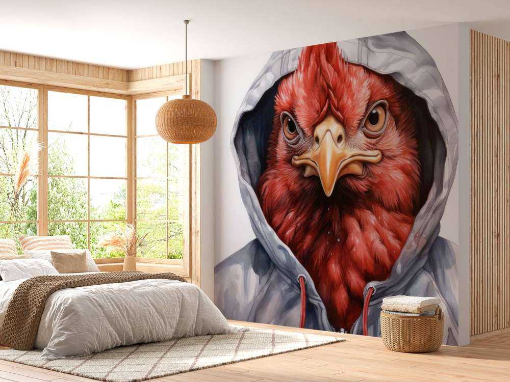 Aquarell-Cartoon-Huhn in einem Kapuzenpullover