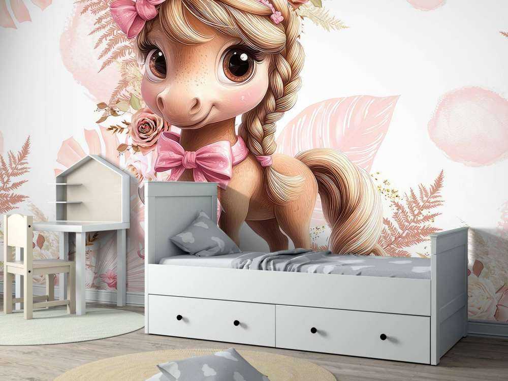 Elegantes Pony mit rosa Schleife
