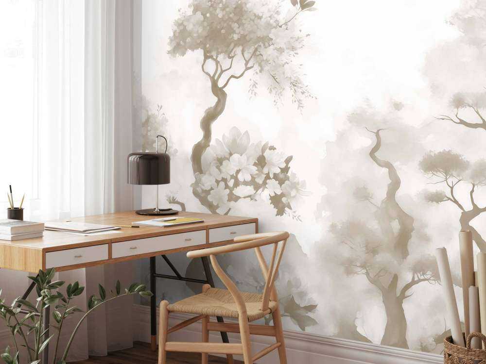 Blühende Bäume Grau